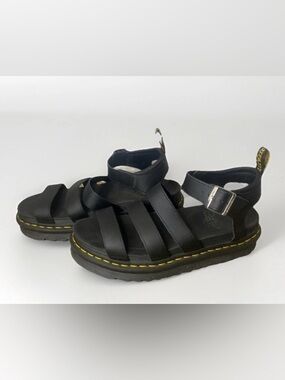 Dr. Martens Black and Yellow Sandals with Signature Stitching
